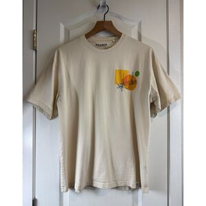 Pull & Bear Updated Garments Graphic T Shirt Cream Beige Men's Size S Small